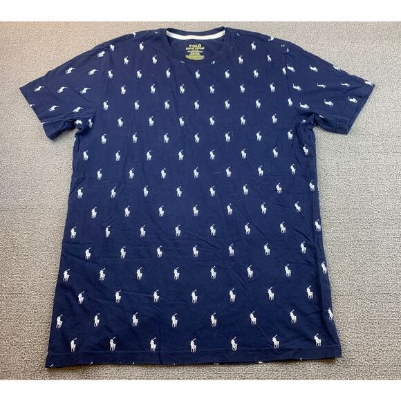Polo Ralph Lauren Men's Medium Navy All Over Print Crewneck T-Shirt - Picture 1 of 8